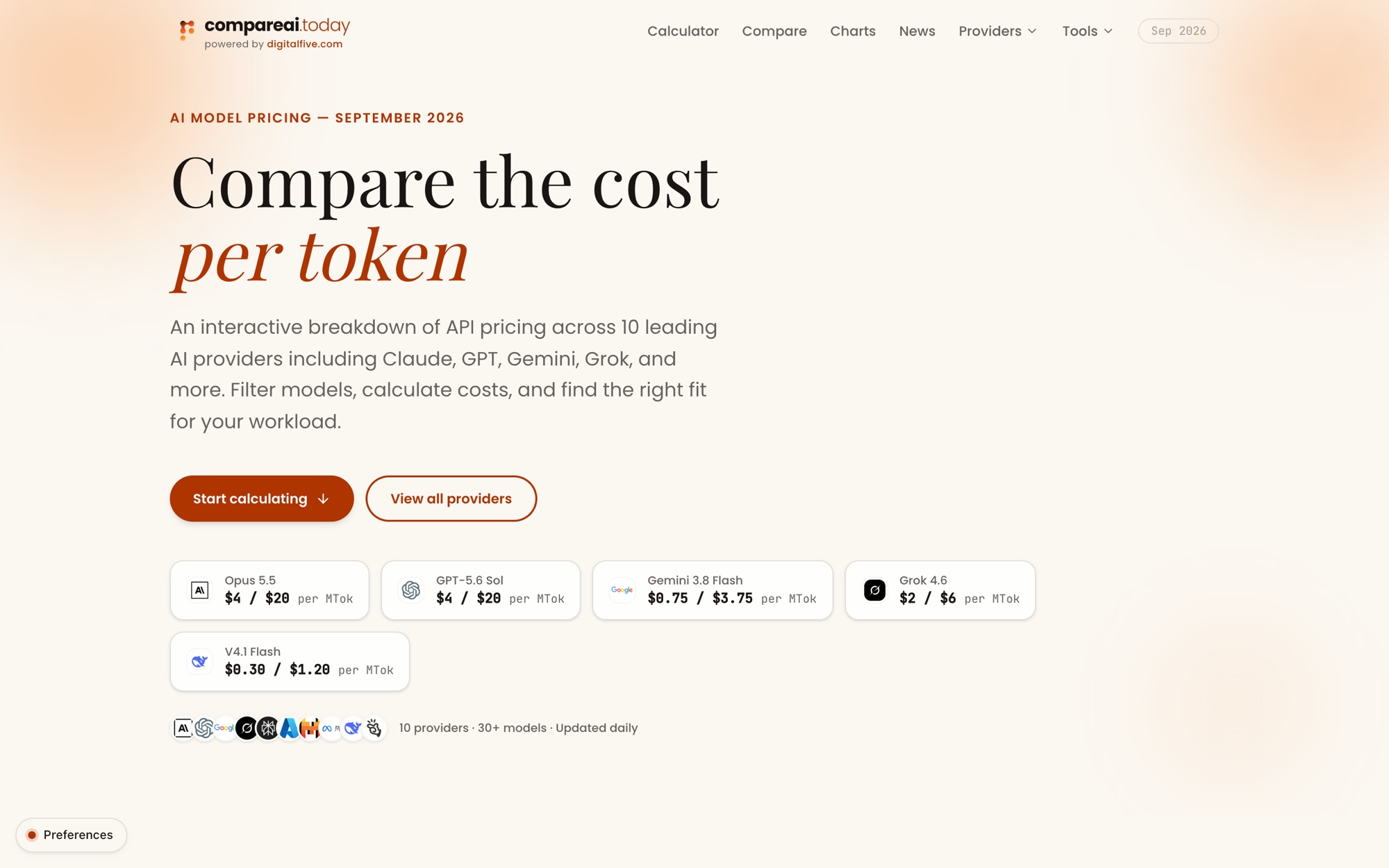 The homepage, with this month’s headline prices.