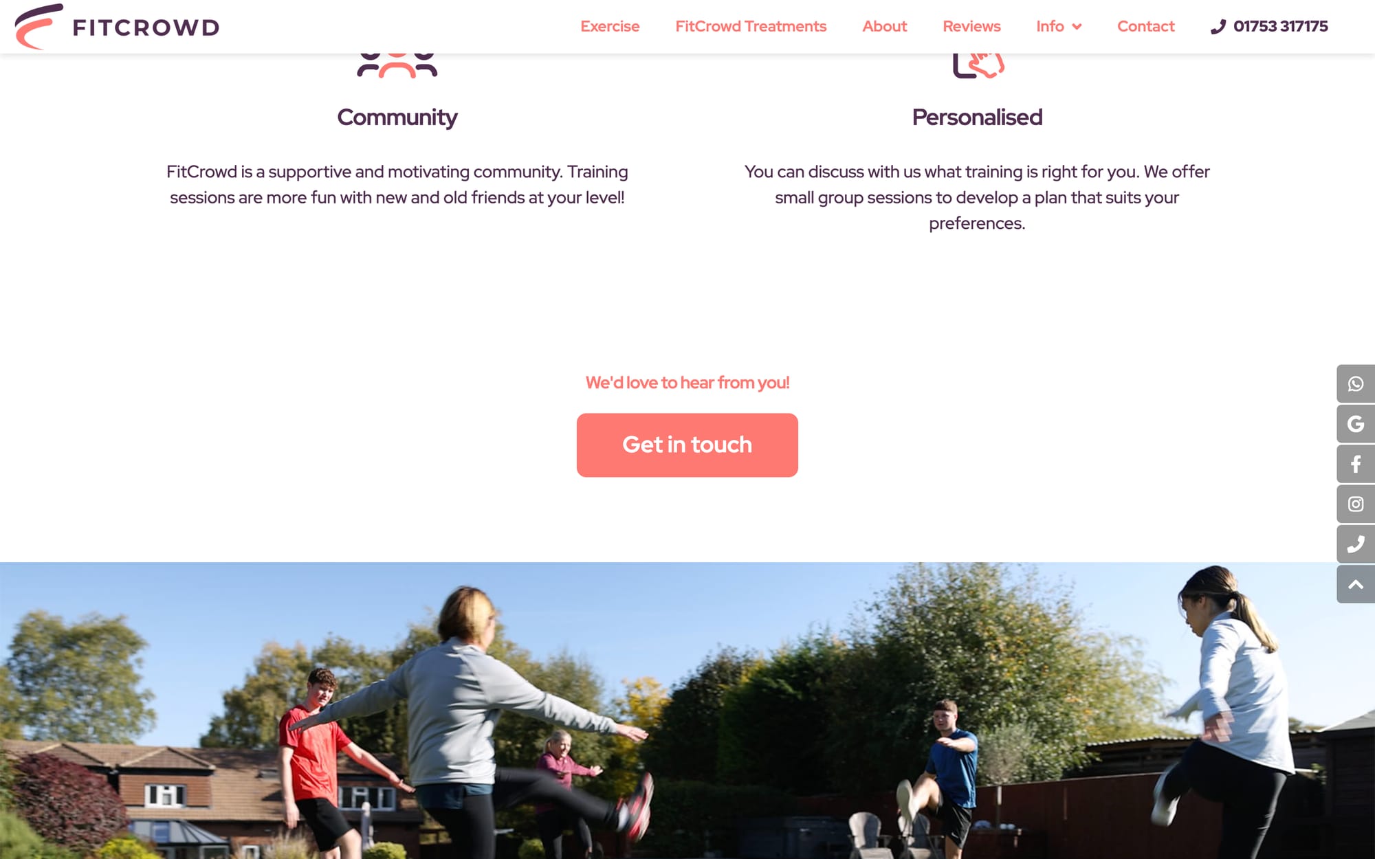 Community and small-group training, on the homepage.