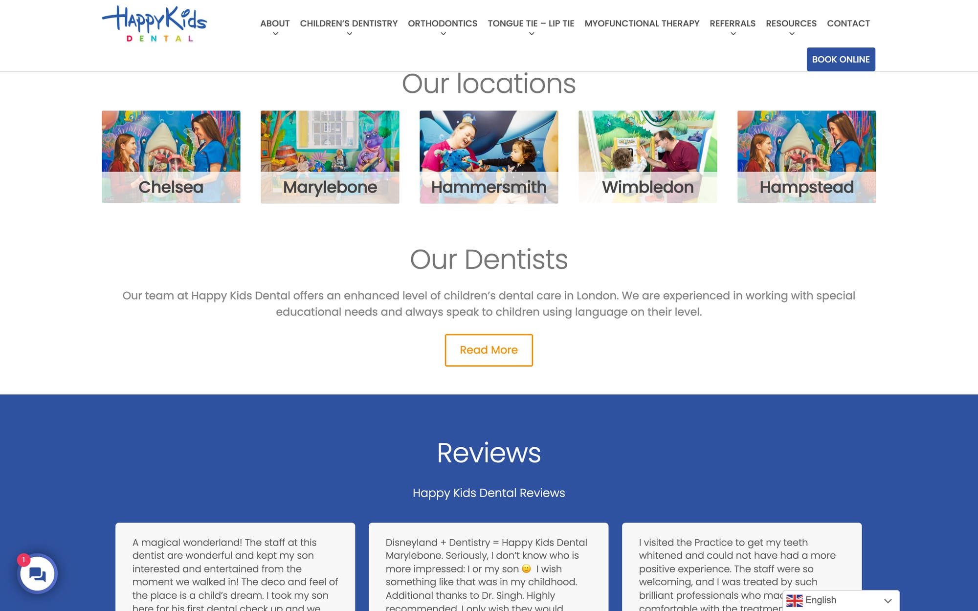 The five clinics, and reviews from parents.