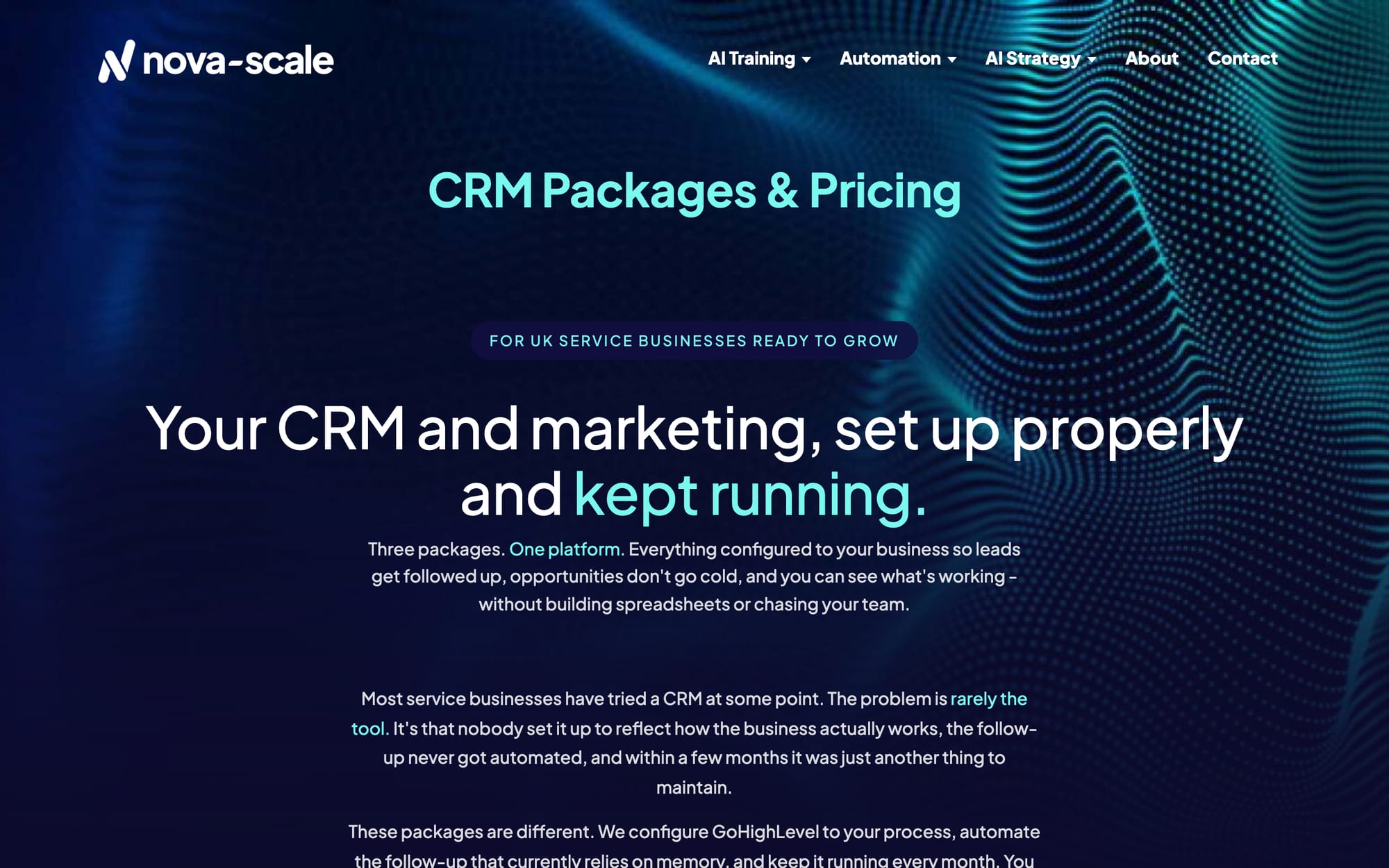 Packages: pricing cards and the comparison table.
